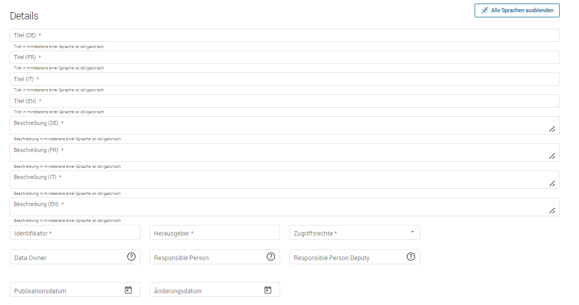 Webformular Datensatz erstellen mit den Details zum Datensatz