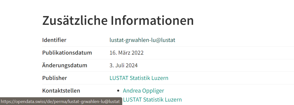 Permalink des Datensatzes im Feld Identifier im Bereich zusätzliche Informationen auf opendata.swiss