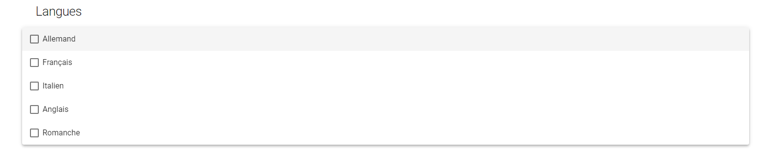 Champ «Langues» dans le formulaire web